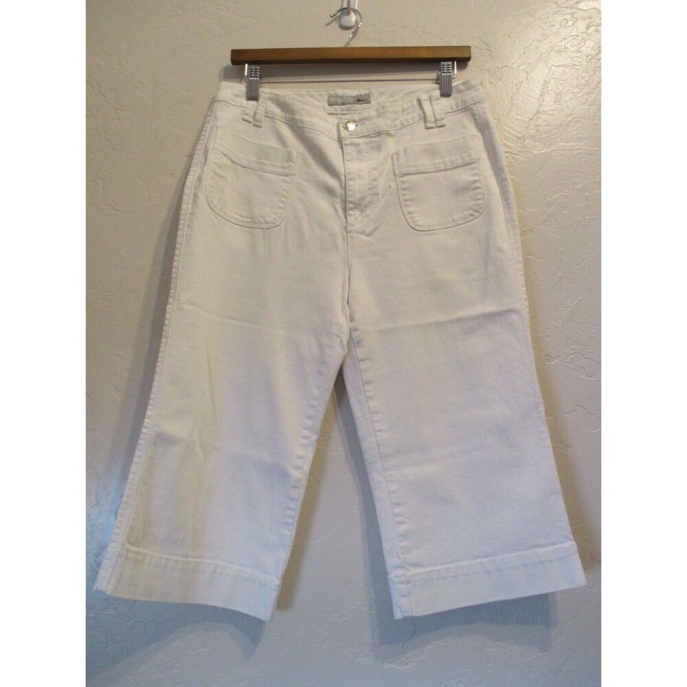 Chico's Platinum Womens Sz 8 White Denim Capri Crop Pants Jeans Nautical Coastal